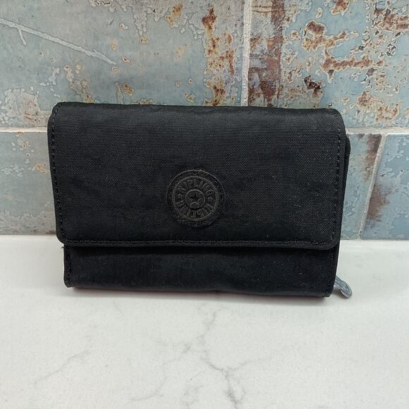 Kipling Womens Trifold Compact Wallet Black Snap Button Closure - Picture 2 of 12
